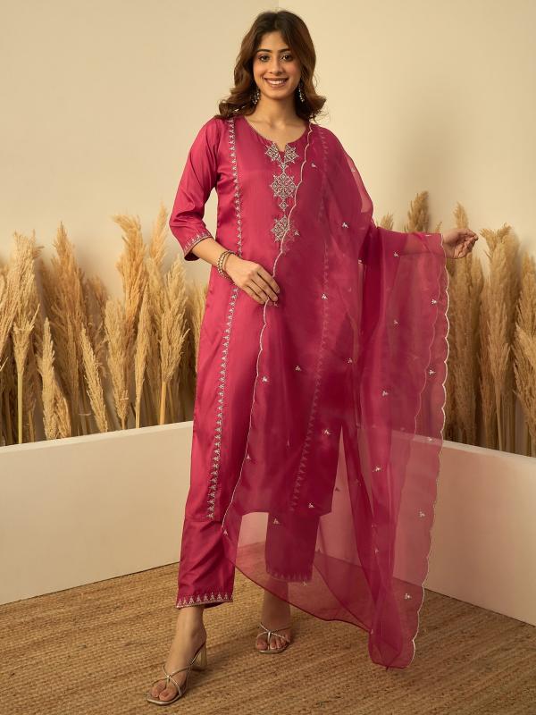 VP 9871 Women’s Elegant Zora Silk Kurta Pant Set with Dupatta